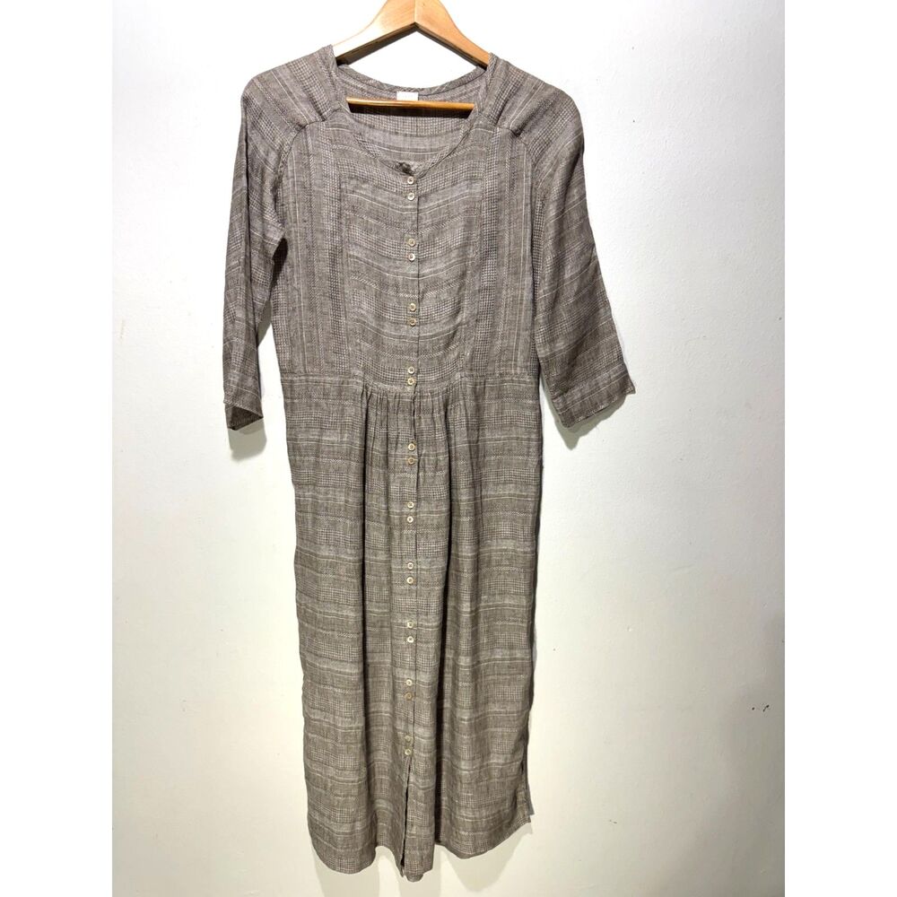 Poetry 100% linen tunic dress button up peasant neutral broque summer women 6